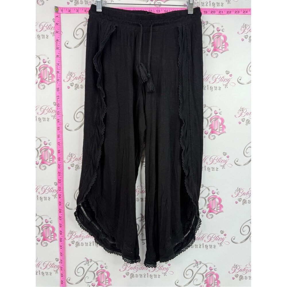 Joe fresh pants capri open sides Black Tassel Drawstring Lounge Pants